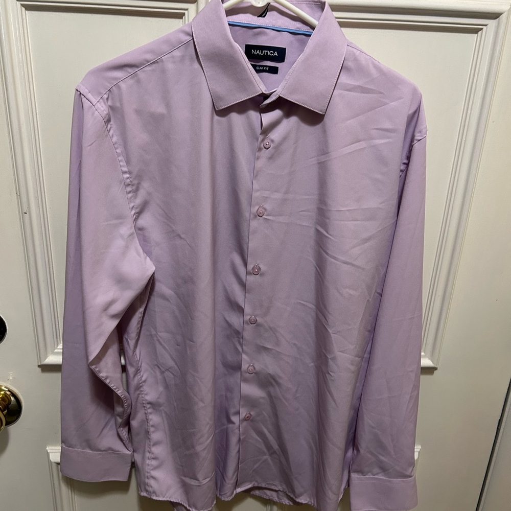 Nautica Men's Light Purple Dress Shirt Size Large slim fit